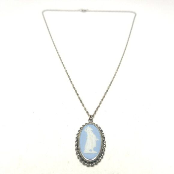 Vintage Wedgewood Jasperware Sterling Silver Pendant Necklace, Rainbow Setting - Picture 2 of 7
